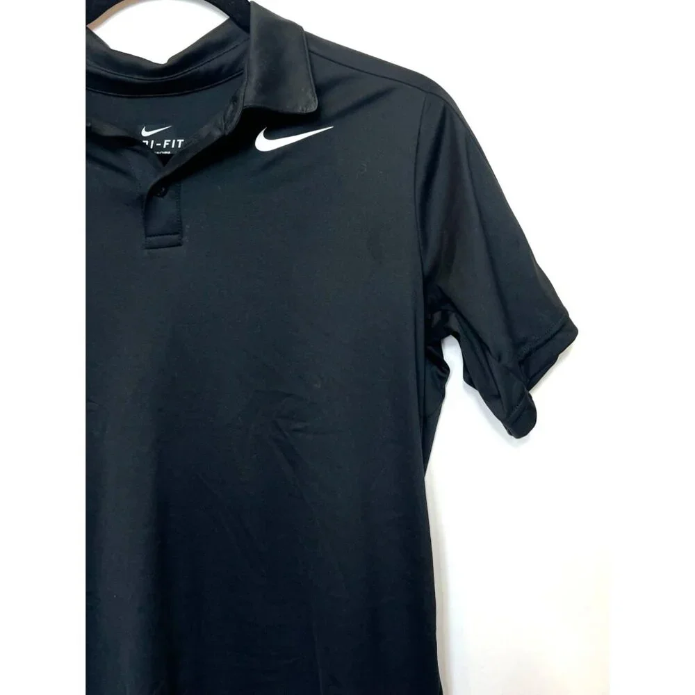 Nike Dri-Fit Black Polo Shirt Womens Large 100% Polyester Lightweight Breathable